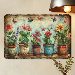 Vintage Flower Pots & Butterflies Metal Iron Sign, Retro Floral Wall Art, Perfect Farmhouse Kitchen & Garden Decor