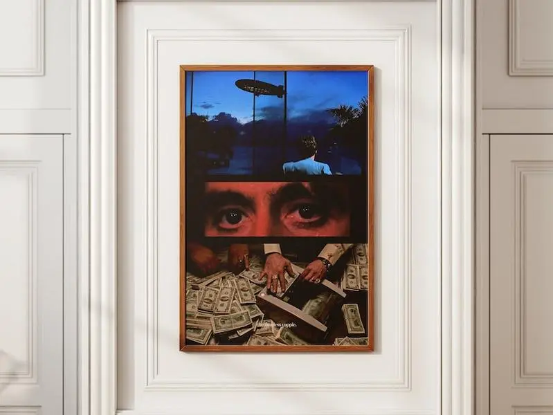 Scarface Al Pacino Money Poster, Old Money Movie Print, Classic Film Wall Art.