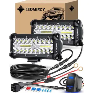 7 Inch LED Triple Beam Light Bar Kit with Rocker Switch, 2PCS 24000LM White LED Pod Lights, IP68 Waterproof Off Road for Truck, ATV, SUV, UTV, Boat, Jeep