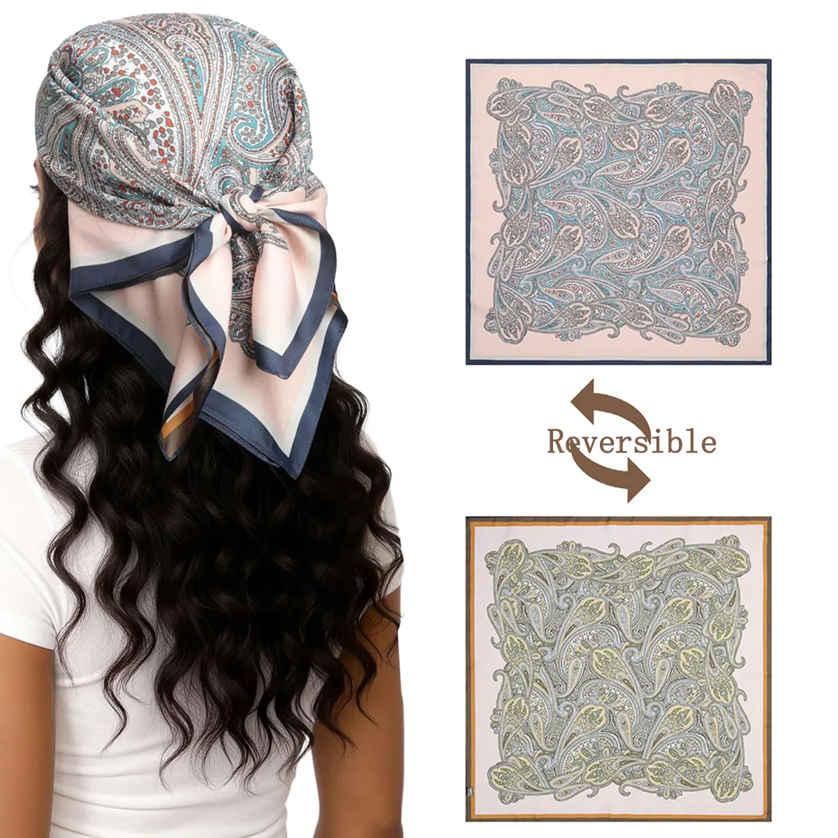 AWAYTR 27.5“ Head Scarves for Women Reversible Silk Like Hair Bandana Soft Sleep Head Wrap Neck Scarf Fashion Hair Scarfs Neckerchief