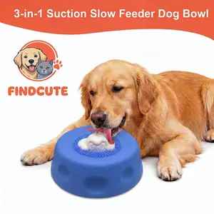 FINDCUTE 3 in 1 Silicone Slow Feeder Dog Lick Bowl – Food-Grade BPA-Free Non-Toxic, Smooth Seamless Surface with No Hidden Crevices, Base and Ball Come Apart for Deep Cleaning, Promotes Slower Eating ,Works with Yogurt, Berries, Puree, Bone Broth & Kibble