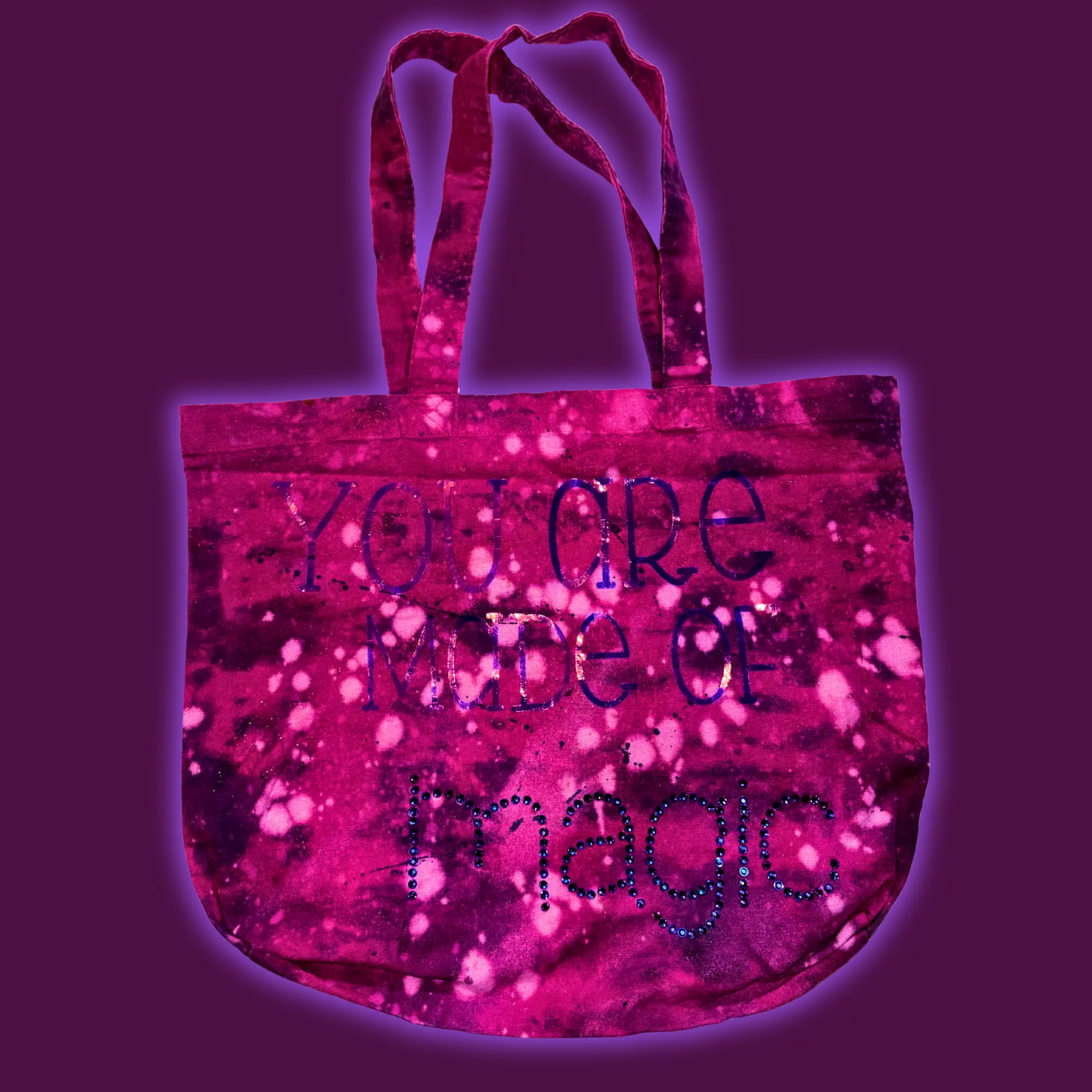 You Are Made of Magic Tote Bag – Pink Tie Dye Holographic & Rhinestone Celestial Tote