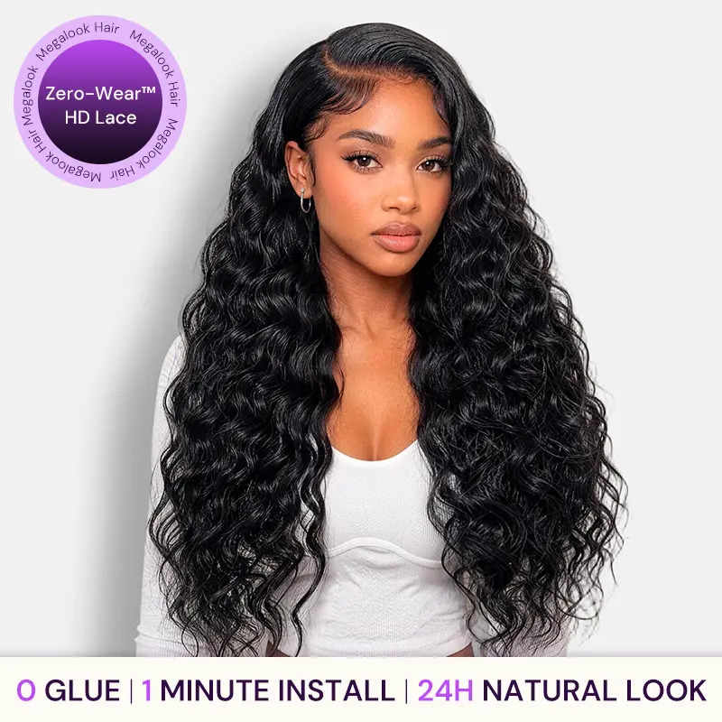 [HD Pro Lace] Megalook 13x6 Lace Zero Wear Truly Snap & Go Wig (Bohemian Curly) Glueless 100% Human Hair Wigs Seamless Fit All Skins