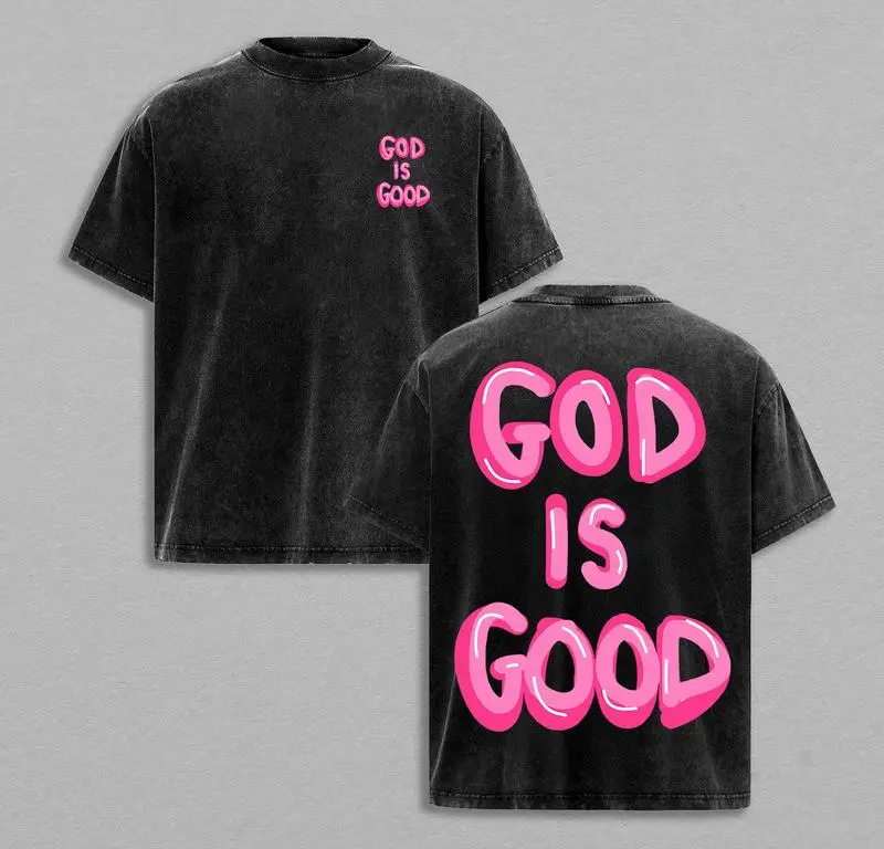 Men's Fitted Round Neck Shortsleeve Distressed Festive Christian Tshirt - Casual T-Shirts with "God Is Good" Bible Verse, Ideal for Church Outfit or Gym Pump Cover