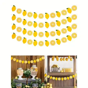 4pcs Gradient Lemon Flower Garland, Birthday Party Decoration, Indoor Outdoor Summer Picnic Background Wedding Party Backdrop, Party Supplies, Lemon Banner Decor