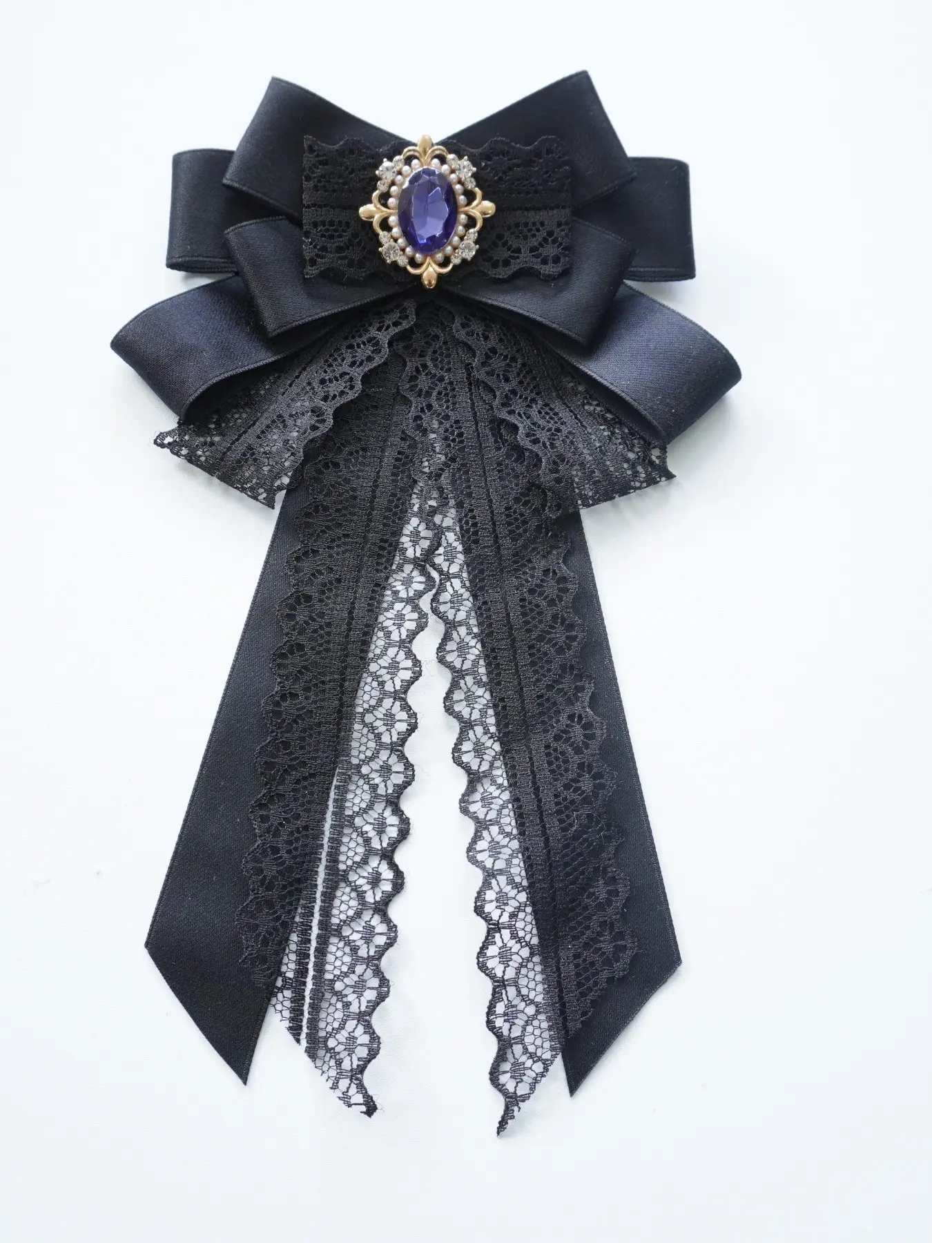 Vintage Gothic Lace Bow Tie, Luxurious Sapphire Pearl Draped Neckwear, Shirt Jk Uniform Lapel Flower, Solid Pattern, Lace Trim Tie, Bow Tie Design