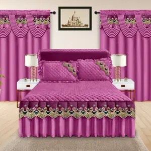 Liliana Collection 5 pcs Bed Skirt Set for King Size Bed with 1 Bedskirt 2 Lace Pillow Cases & 2 Valance Solid Curtains