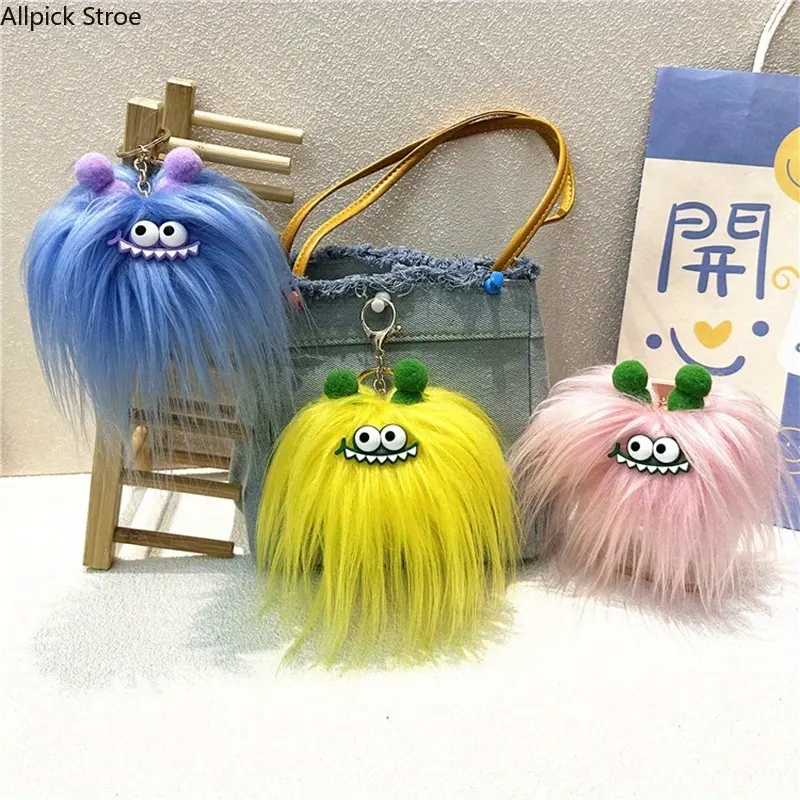 3-Piece Ugly-Cute Plush Keychain Charms, Kawaii Sausage Mouth Character Face Collectibles, Unisex Halloween Aesthetic Accessories, Kawaii Accessories, Plastic, Cartoon Character, Mini Bag Keychain Charms & Twillies, Gifting, Creative Pendant