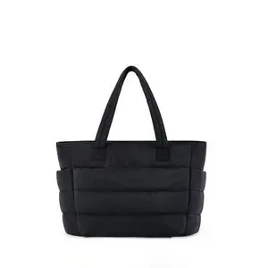 Women's Solid Color Quilted Puffer Tote Bag, Large Capacity Shoulder Bag for Travel Work, Casual Trendy Versatile High-quality Daily Commuting Bag