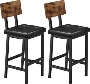 IRONCK Ergonomic Bar Stools Set of 2, 16.5" Square PU  Upholstered Stools with Back & Footrest, Thick Cushion for Kitchen  Island, Dining & Bar