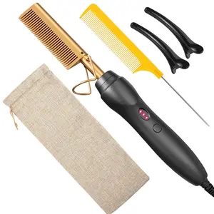 Hot Comb Hair Straightener Pressing Combs - Ceramic Electric Straightening Comb for Natural Black Beard Wigs Holiday Gift