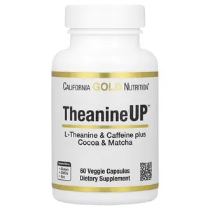 California Gold Nutrition TheanineUP™, L-Theanine & Caffeine Plus Cocoa, and Matcha, 60 Veggie Capsules
