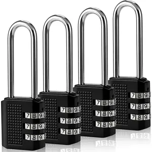 4 Pack 2.2 in Long Shackle Small Combination Locker Lock, Padlock Combination with 3 Digit Codes, Resettable Luggage Locks, Combo Gym Locker Suitcase Gate Pad Lock (Black)