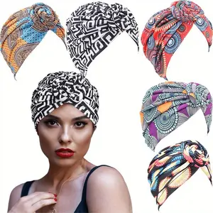5Pcs/Set Women' African Turban Headwraps Suitable for Bohemian Knot Headbands,Pre-Knotted Beanie Hair Covers with Multicolor Knots,Daily Wear & Special Occasions,Cultural Hair for Parties,Weddings,Halloween,Christmas,Fathersdaygift