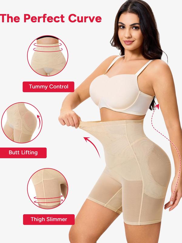 Women's Solid Sheer High Waist Shapewear Shorts, High Stretch Tummy Control Shaper, Ladies Shapewear Bottoms for Daily Wear