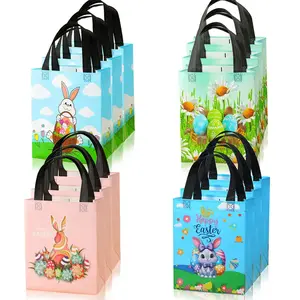 Easter Themed Non-woven Bag, 12pcs/set Reusable Gift Bag with Handle, Gift Wrapping Supplies for Easter Party Birthday