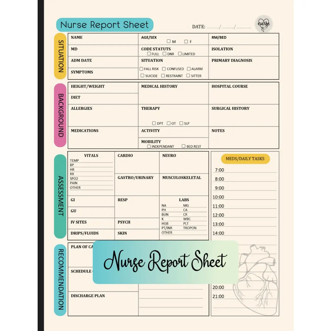 Nurse Report Sheet Notebook: Customizable Nursing Report Templates for Day & Night Shifts in ICU Med-Surg with SBAR Brain Sheets