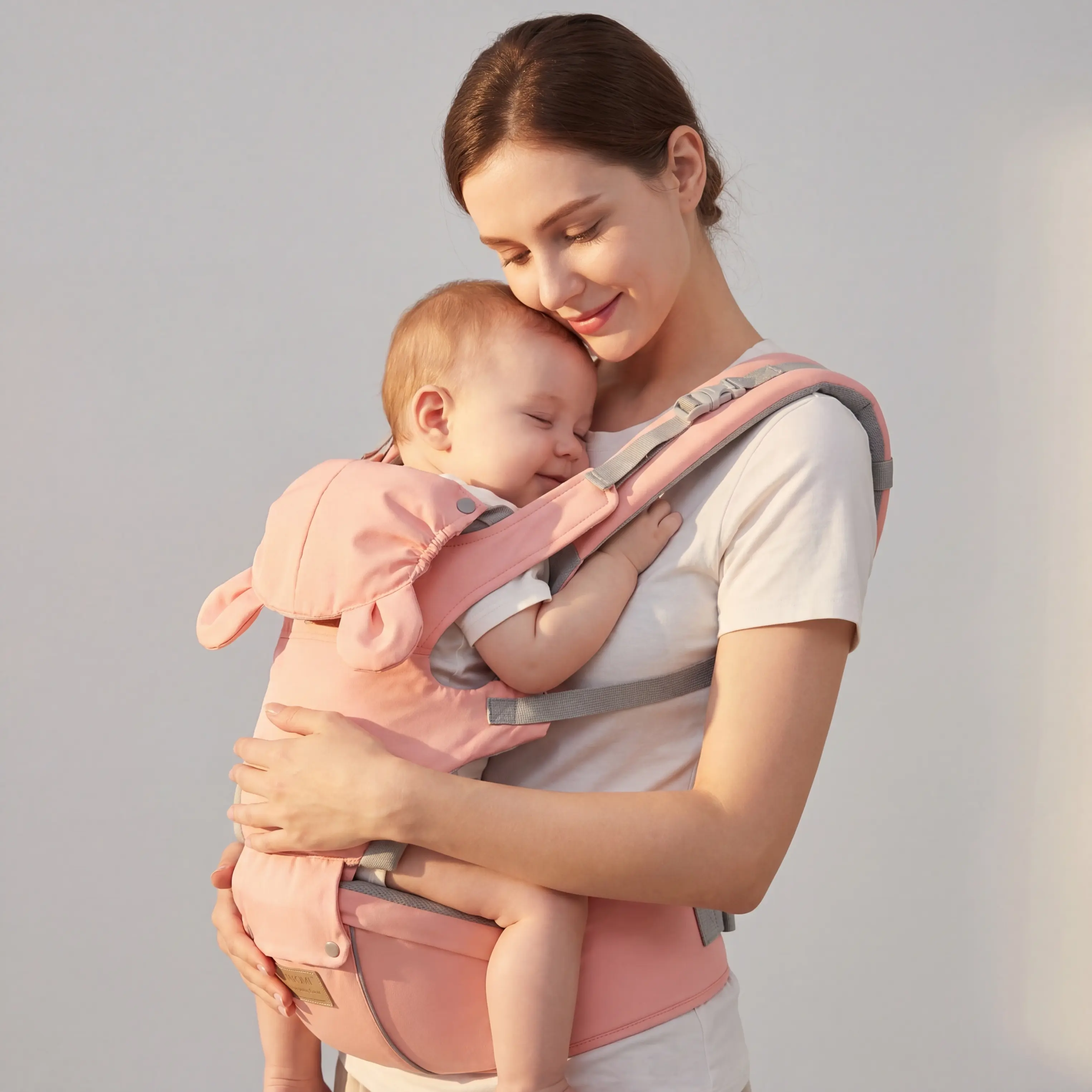 Ergonomic 5-in-1/6-in-1 Baby Carrier with Bear Ears, Breathable Mesh Lining, Comfort Padded Front Sling, Adjustable Wide Waist Belt, Pressure Relief Shoulder Straps for Newborns 0-3Y Outdoor Use