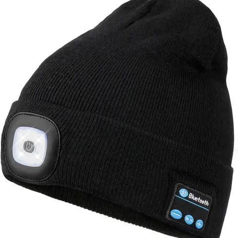 LED Beanie Cap Bluetooth Beanie with Light, Unisex USB Rechargeable 4 LED Headlight, warm balaclava Ultra-Soft Acrylic Blend, Suitable for All Seasons, Ideal for Men & Women, fashionable hat, stuffer gift outdoor hat