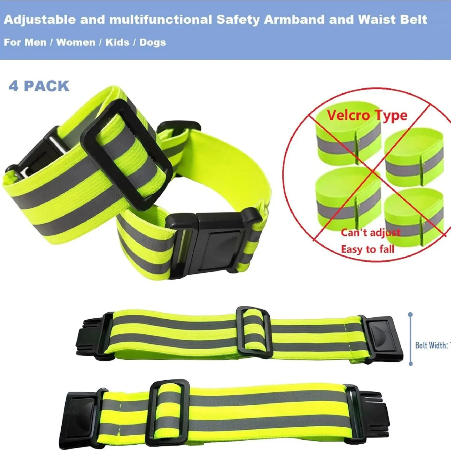4 Pack Reflective Safety Bands Adjustable Buckle Running Armbands Wrist Ankle Straps High Visibility Reflective Gear for Walking Cycling Outdoor Activities