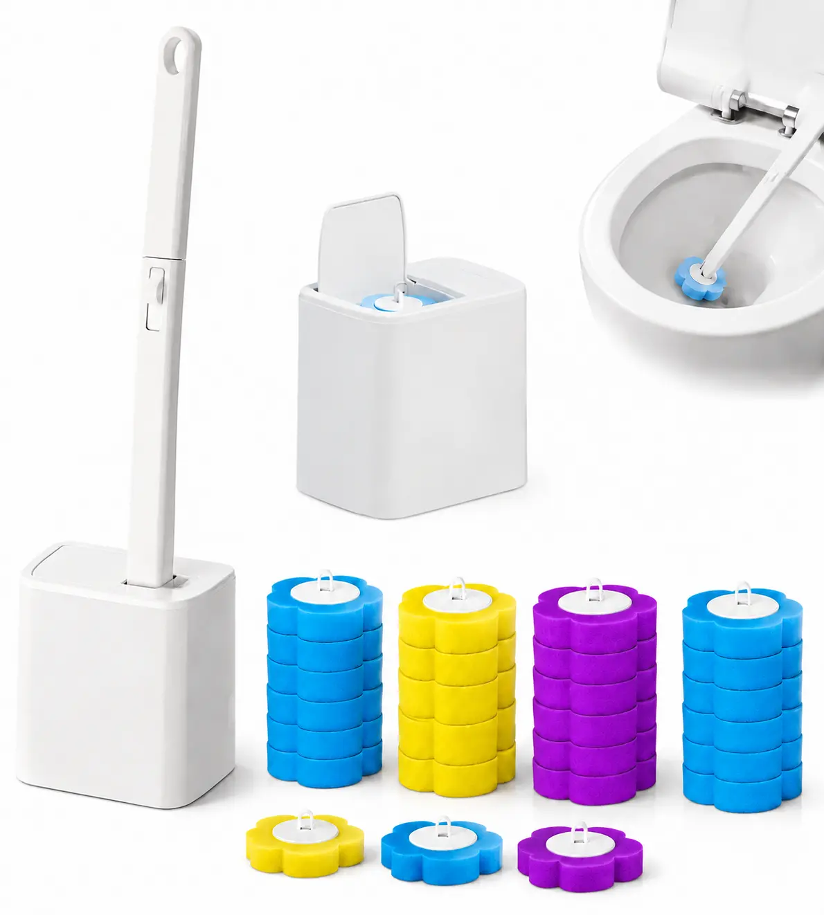 Disposable Toilet Brush Cleaning System with 24pcs Refills Pads Replacement Heads, Toilet Cleaning Stick, Wall Mounted Wand Kit Bathroom Maintenance, Toilet Bowl Cleaner Brush Holder and Set