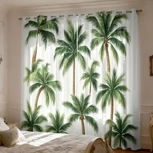 Coconut Tree Filtering Window Curtains Home Decoration Curtain 104 Inches Long for Living Room Semi Sheers With Grommet for Living Room Dining Window-2 Panels