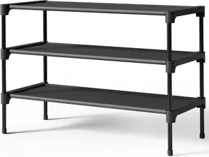 Shoe Rack - Non-Woven Shoe Rack Shelf, Shoe Organizer for Closet, Entryway, Garage & Corridor, Stackable Shoe Shelves, 27.5" Wide - 3 Tier, Black