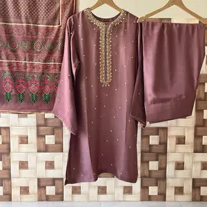 Farshi Shalwar Suit Raw Silk Sequence Work Suit Shirt Womenswear