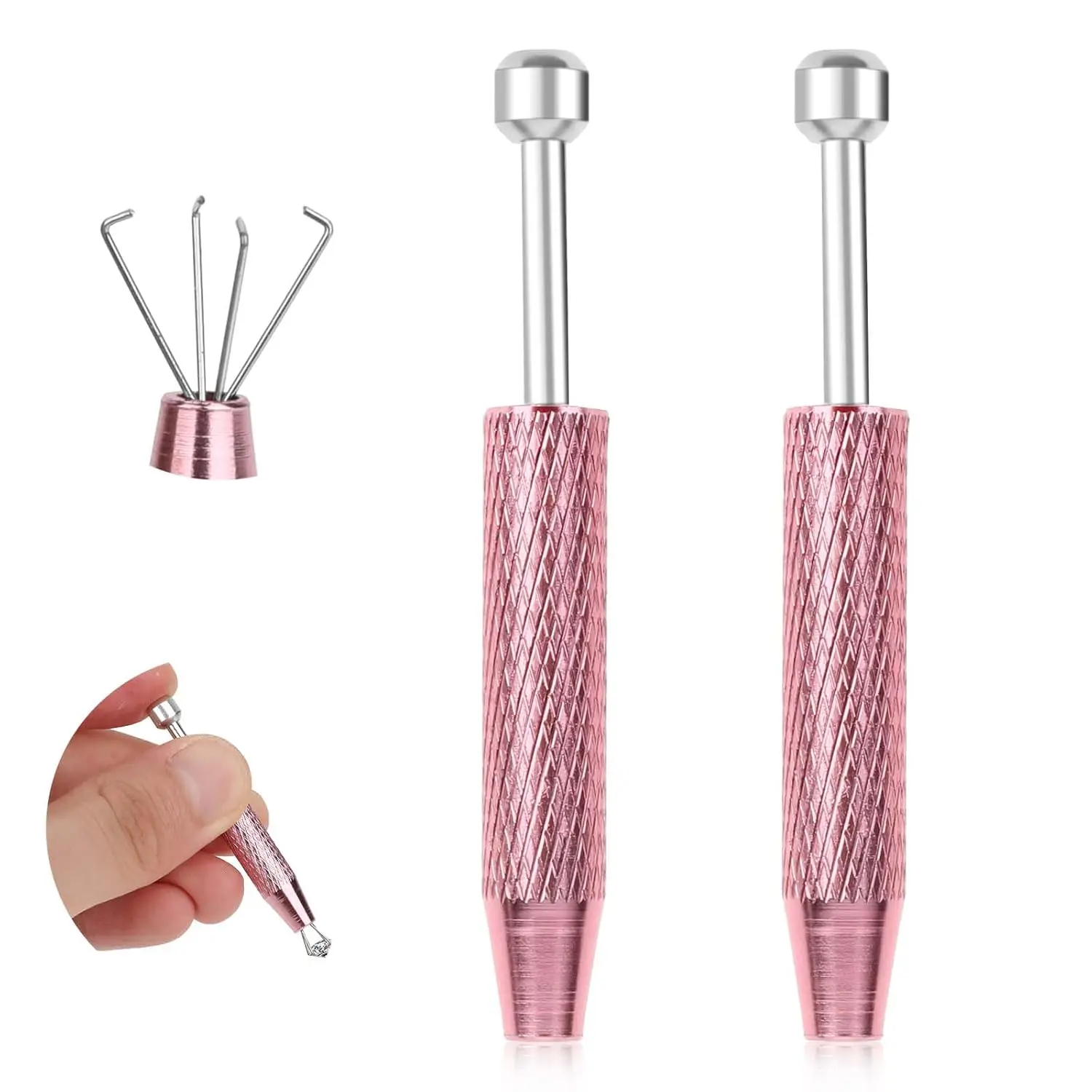 2 Pack Piercing Ball Grabber Tool Diamond Claw Tweezers Stainless Steel Jewelry Pick Up Pen 4 Claw Gem Picker Tool for Piercing Accessories Small Parts Craft Repair campingessentials