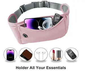 Slim Running Belt for Women Men,Runners Fanny Pack Phone Holder,Money Belt,Running Gear Accessories,with 3 Pockets.(Pink)