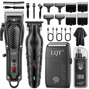 LQT Men's 4-Pcs Black Electric Hair Clippers Barber Kit, Multifunctional Grooming Set for Nose Trimming, Easy-to-Operate Premium Gift Boxed Set for Men
