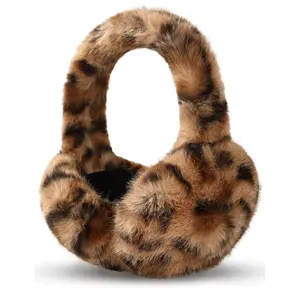 Womens Leopard Ear Muffs  Soft Winter Covers Foldable Fluffy Ears Headband Warmers For Cold Weather