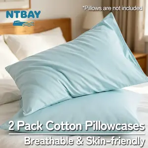 NTBAY 100 Cotton Pillowcases, 2 Pack Soft Natural Cotton Breathable Bed Pillow Cases with Envelope Closure, Standard/Queen/King, Oeko-Tex