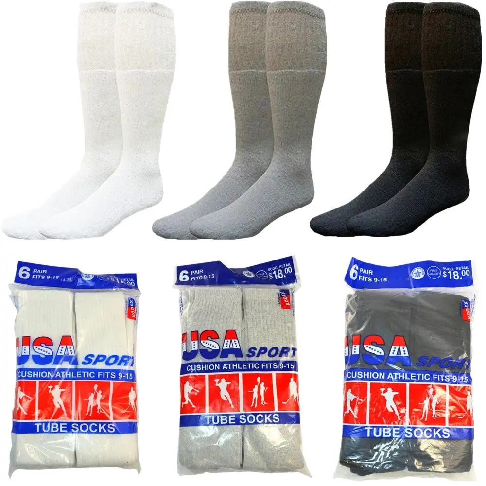 DIAMOND STAR Tube Socks Men 6 Pairs Premium Cushion Cotton Over The Calf Athletic Knee High Socks For Men Big & Tall Menswear Sports Tubesocks