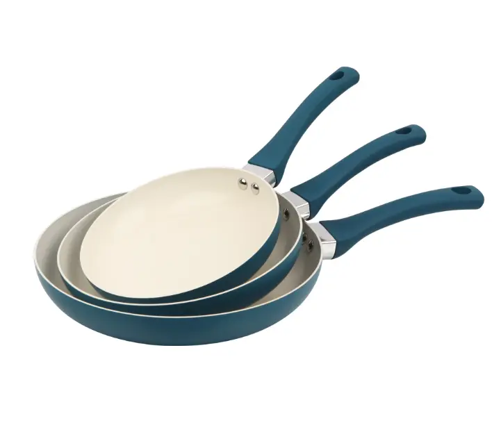 3-Piece Blue Nonstick Ceramic Frypan Set – Lightweight Aluminum Frying Pans for Everyday Cooking