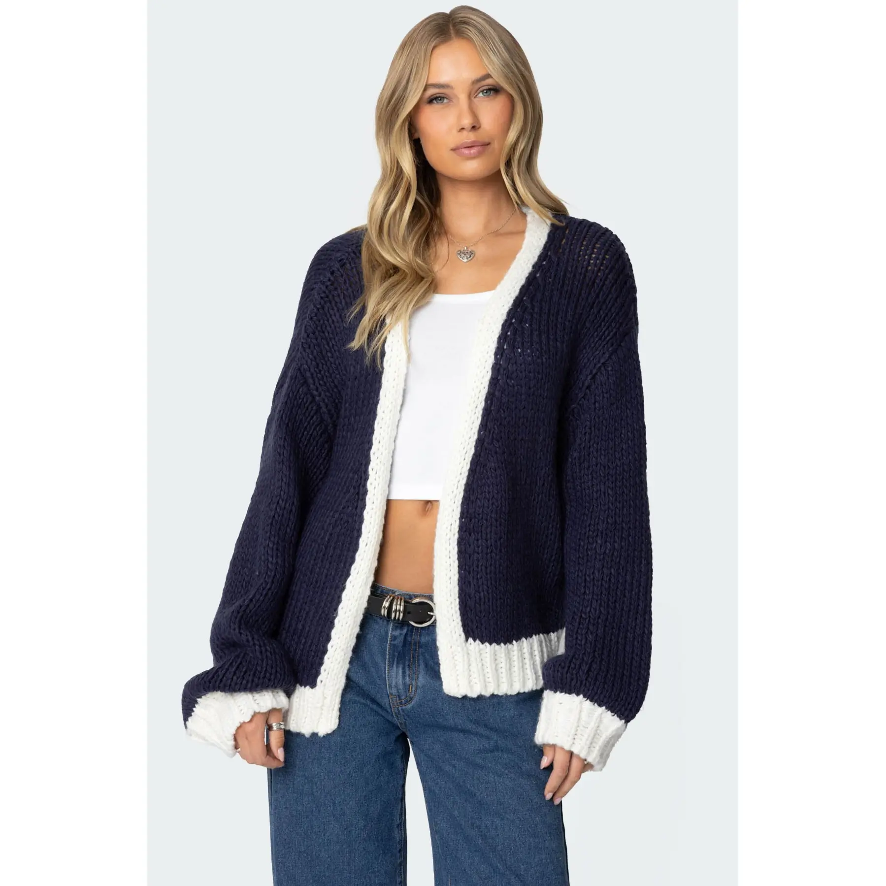 Contrast Chunky Knit Cardigan