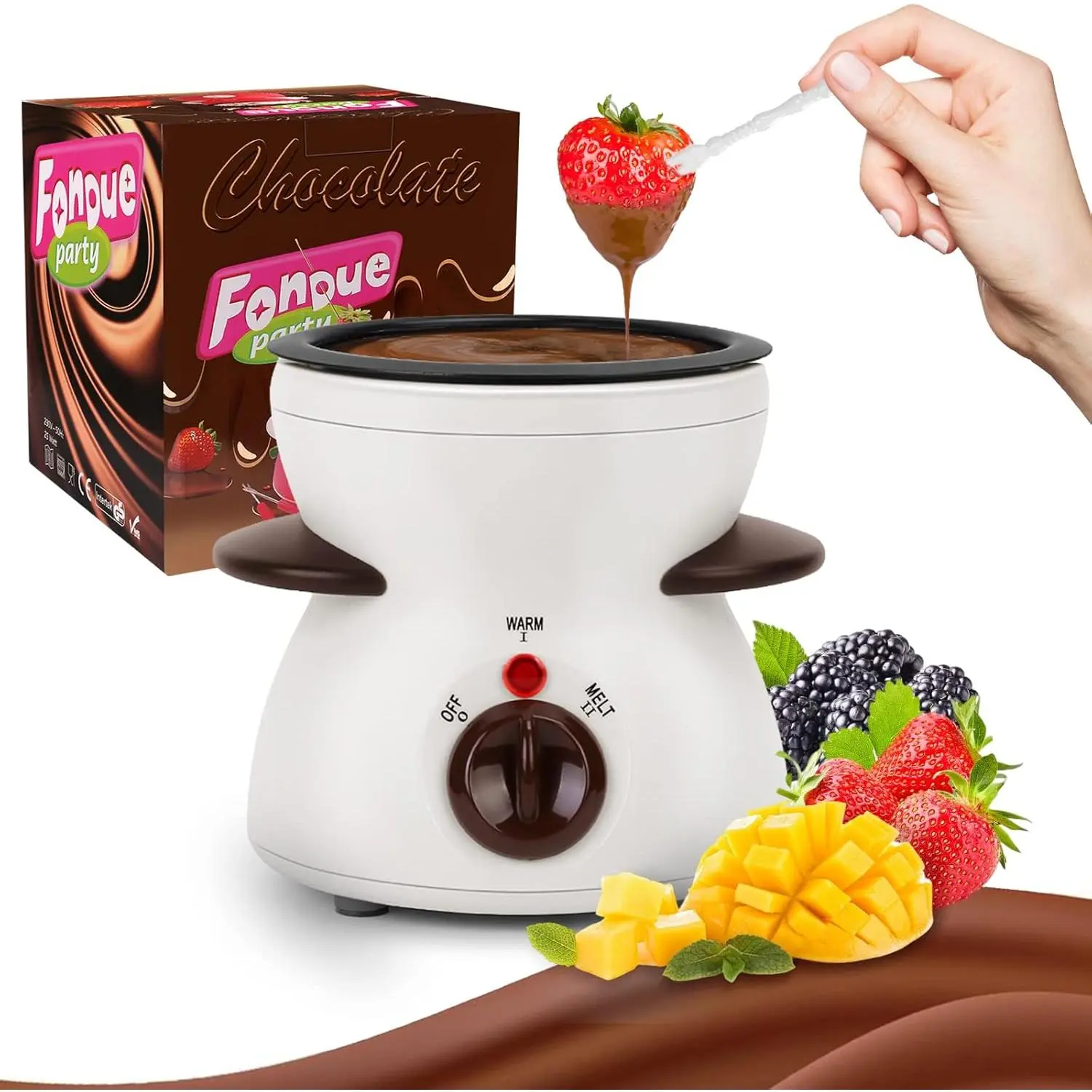 Mini Electric Fondue Pot Set for Melting Chocolate Cheese, Fondue Maker Machine with Dipping Forks for Holiday Birthday Party Gift White