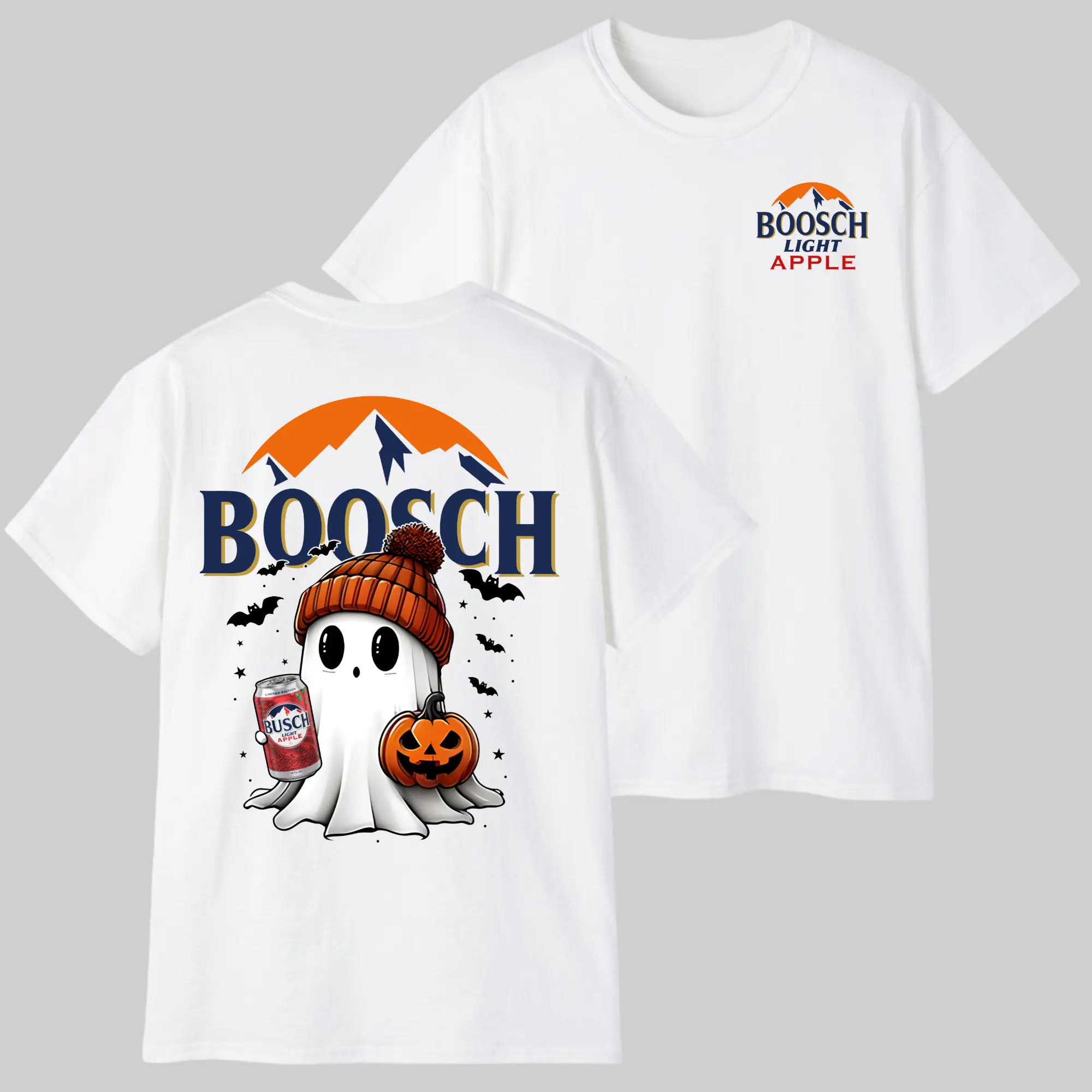 Funny Beer Lover Halloween Ghost Pumpkin T-Shirt, Vintage 2 Sided Spooky Season Graphic Tee, Beer Drinking Ghost Unisex Cotton Fall Shirt, Halloween Gift