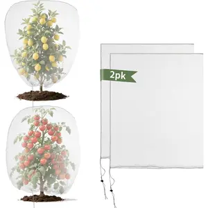 Bird Netting for Garden Protection with Drawstring, 2 Pack Garden Netting, 3.3 x 2.7Ft Plant Fruits Tree Netting Bag, Blueberry Bush Netting Cover Barrier for Strawberry Flower Vegetables