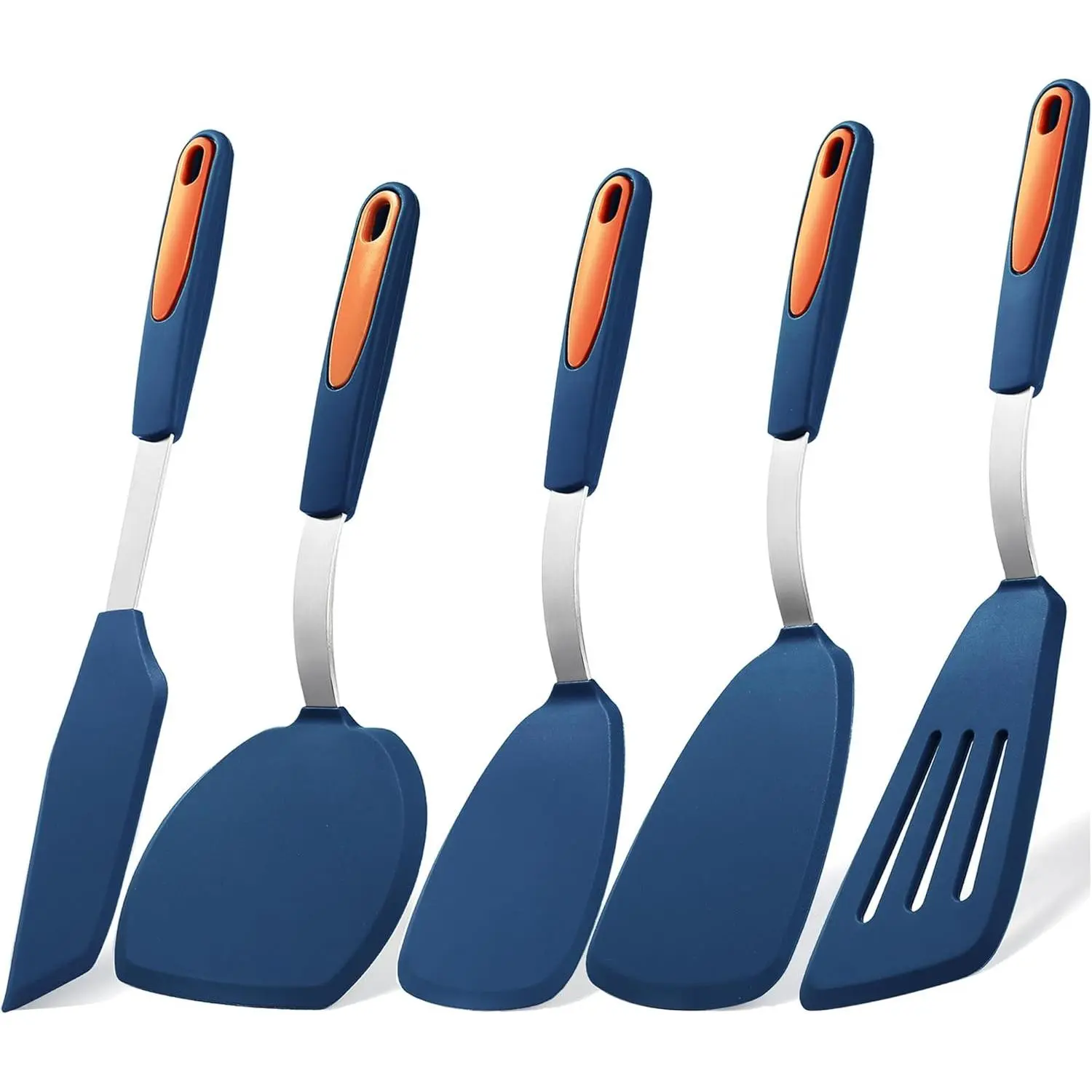 5 count  Spatula Set, Non-Stick  Turner Spatulas, Heat Resistance Cooking Utensils, Flip Turner for Fish, Egg, Pancake, Navy Blue