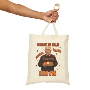 Trump Thanksgiving Tote Bag - Cotton Canvas Tote Bag, Fall Purse, Book Bag, Trump Supporter Gift, Politics Policies and Pie