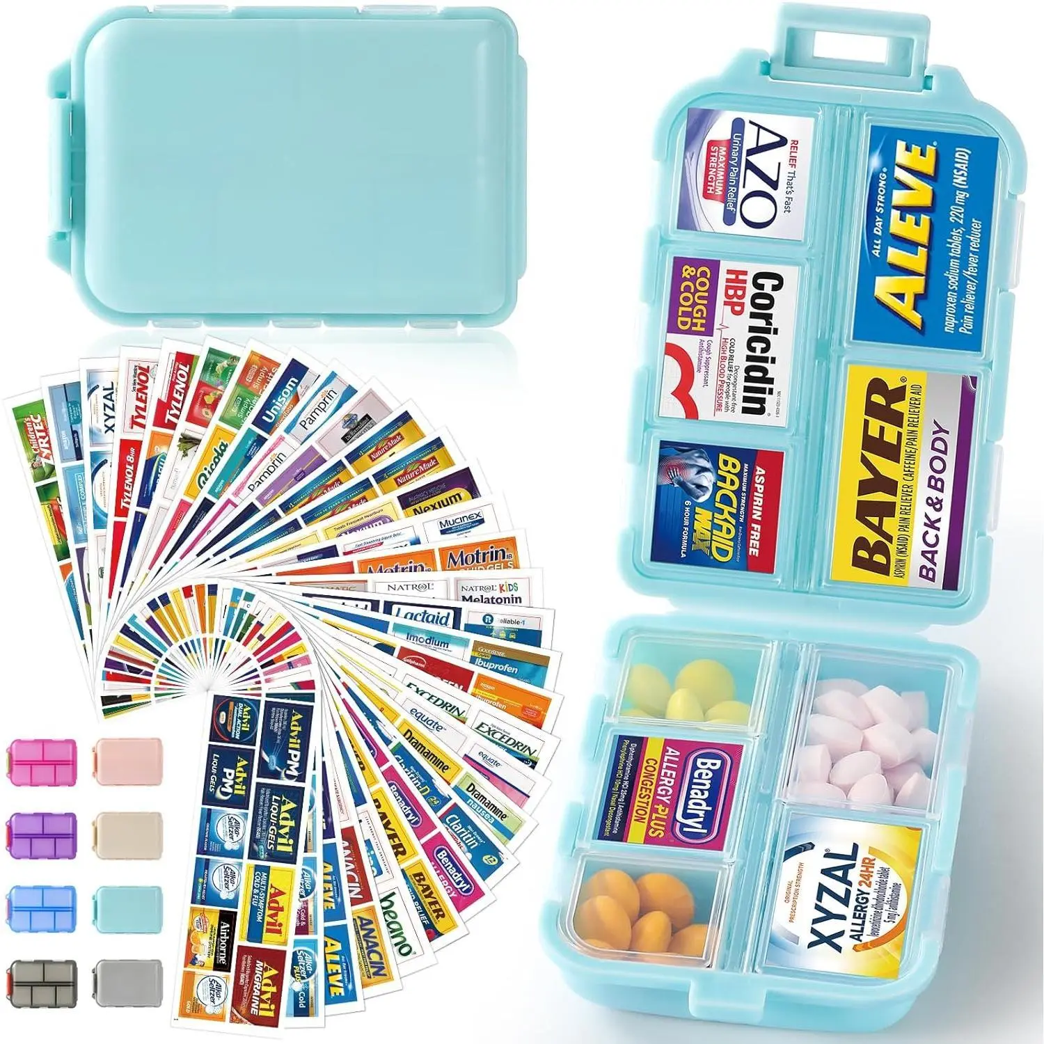 Travel Pill Organizer Box with 146 Labels, 10 Compartment Small Pill Case Medicine Kit, Portable Pocket Purse Pharmacy, Daily Weekly Vitamin Supplement Medication Holder Travel Pill Organizer Box with 146 Labels, 10 Compartment Small Pill Case Medicine Kit, Portable Pocket Purse Pharmacy, Daily Weekly Vitamin Supplement Medication Holder