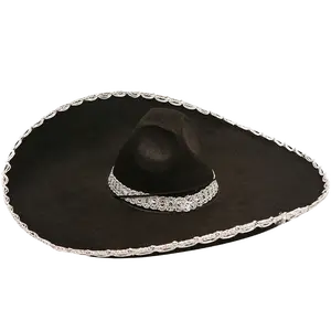 Black Mexican Sombrero Hat with Silver Trim – Kids Costume Accessory for Role Play ,Theme Party & Cultural Events