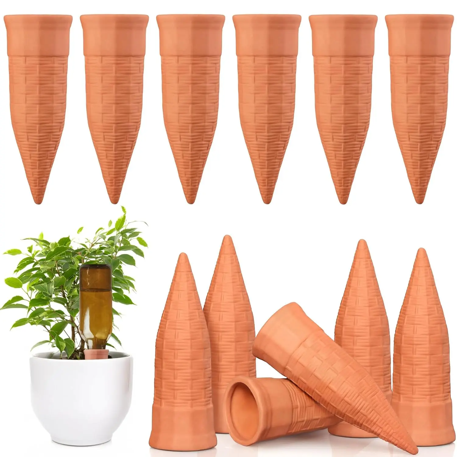 Terracotta Watering Spikes 12 Pack  Watering Devices  Bottle Automatic  Waterer for Vacations, Self Watering Stakes for Indoor Outdoor
