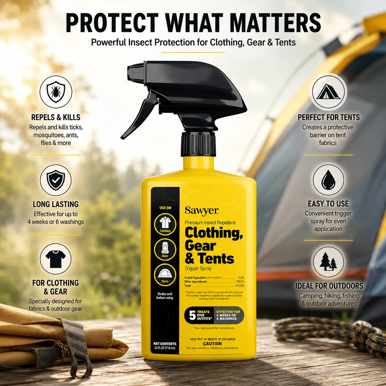 Sawyer Products Premium Permethrin Insect Repellent Spray - Fabric-Safe, Long-Lasting for Clothing, Gear, Tents, Travel, Shirts - Fragrance-Free, Effective Against 55+ Insects - Single Bottle for Outdoor Users
