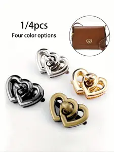 Metal Heart Shaped Turn Lock, Double Heart Design, DIY Bag Hardware Clasp, Snap Button For Women's Purses And Handbags, Purse Accessories, Bag Charms, Clasp Buckle For Leather Craft Purse Closure