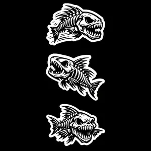 3 Pack Bone Fish Vinyl Stickers