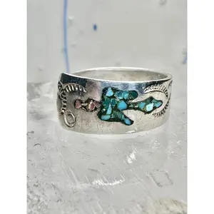 Phoenix ring turquoise coral chips southwest band size 6.75 sterling silver women&nbsp;