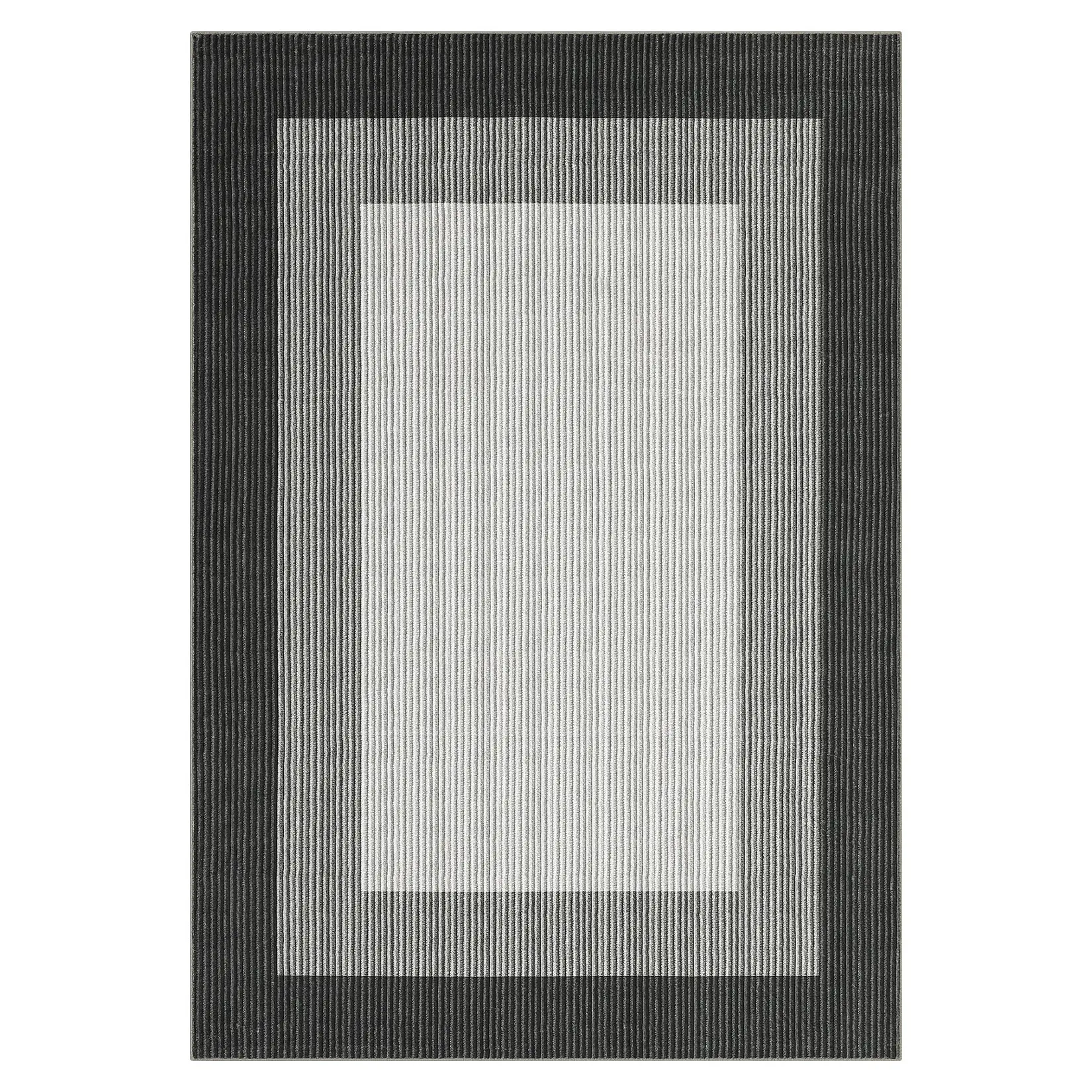 10 x 13 ft Rectangular Polyester Indoor Area Rug - Black/Grey Geometric Edge Bordered Modern Machine Washable, Black Rugs, Modern Abstract, Bold, Dark, Monochrome for Living Room, Bedroom, Modern Abstract Rug
