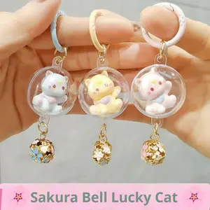 Cute 3D bell cat wind chime keychain student backpack charm girl bag accessory best friend gift accessory